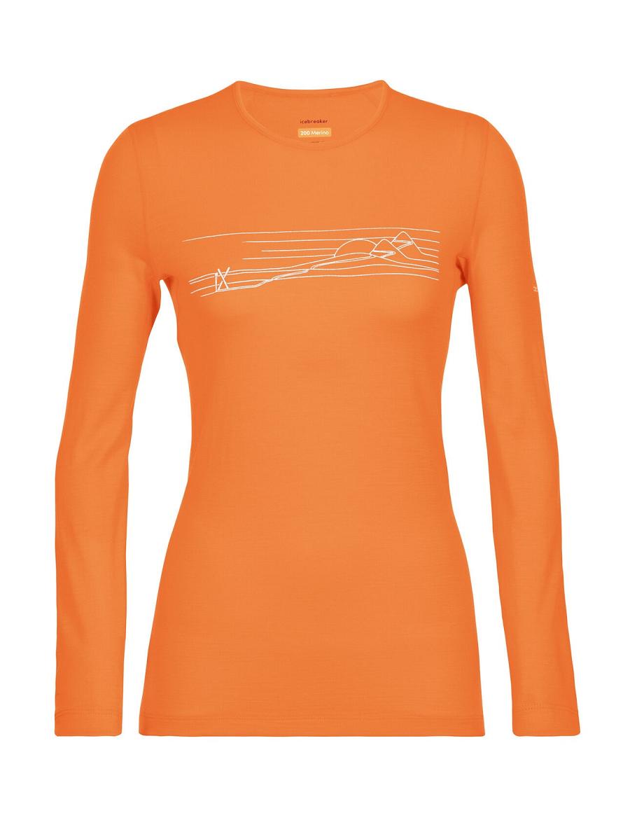 Icebreaker Merino 200 Oasis Long Sleeve Crewe Ski Stripes Naisten Base Layers Oranssi | FI 1830UZGT